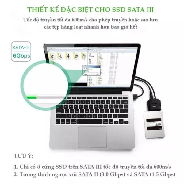 Dây cáp USB 3.0 sang SATA Ugreen CR108 20611 (kèm dây nguồn 12V2A)