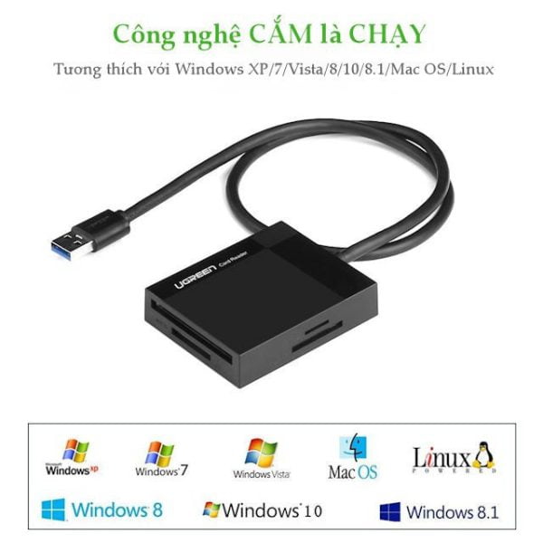 Đầu đọc thẻ nhớ USB 3.0 4 trong 1 SD/TF/CF/MS Ugreen 30229