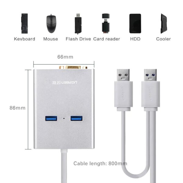 Hub USB 3.0 Ugreen 40242 4 in 1 (1 VGA, 2 USB 3.0, 1 Lan)