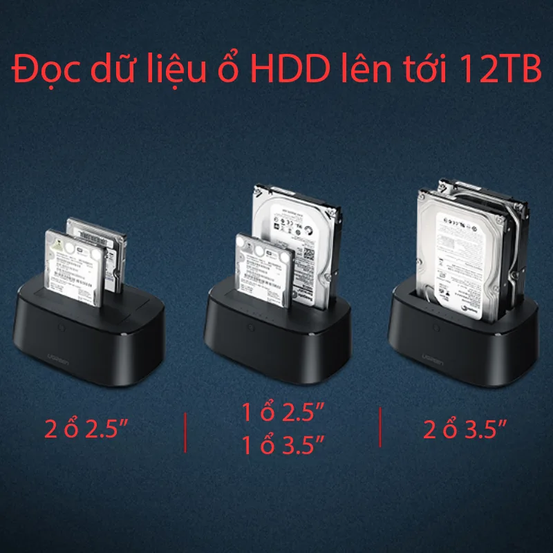 Dock HDD/SSD 2 Cổng SATA 2.5/3.5″ Ugreen 50742