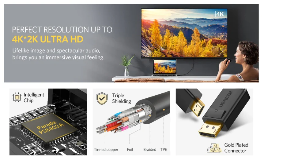Dây Cáp Displayport sang HDIM Ugreen DP101