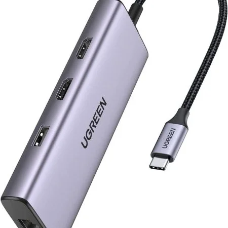 Bộ chuyển Type C to HDMI * 2  + USB + LAN Gigabit + PD 60W + SD/ TF Ugreen 90119