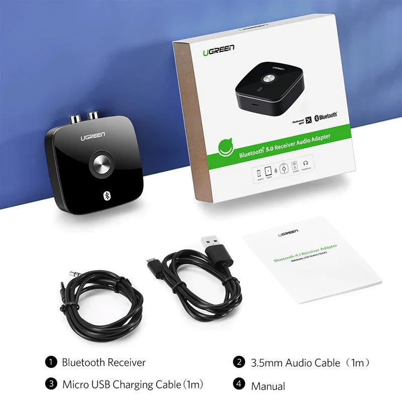Bộ thu bluetooth 5.1 cho loa, amly hỗ trợ cổng 3.5mm + rca ugreen 40759