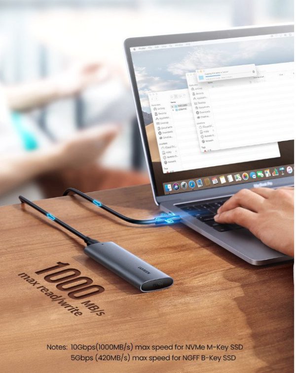 Box ổ cứng SSD M.2 hỗ trợ NVME+SATA USB Type-C 3.2 GEN2 tốc độ 10Gbps Ugreen 90264