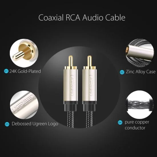 Cáp âm thanh 3.5mm to RCA Coaxial 2m Ugreen 20733