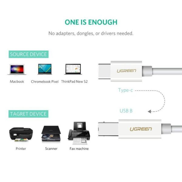 Dây cáp máy in USB Type-C Ugreen US241 1m-3m