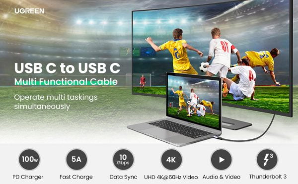 Cáp USB Type-C 3.1 GEN2 dài 1M tốc độ 10Gbps hỗ trợ 4K@60Hz PD 100W Ugreen 80150