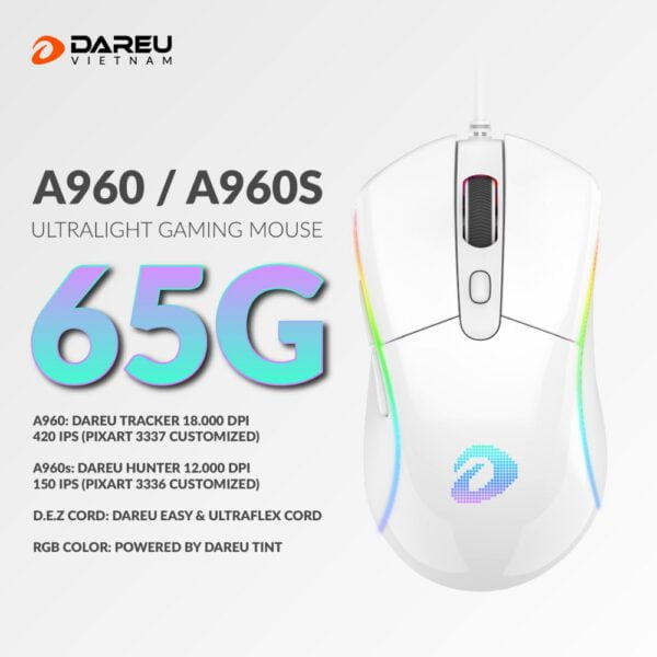 Chuột Gaming DAREU A960s Ultralight (Hunter Sensor, LED RGB)