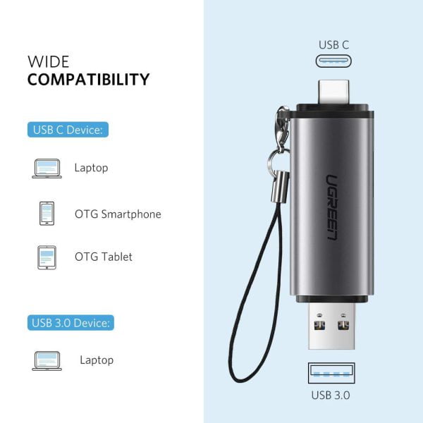 Đầu đọc thẻ nhớ SD/TF chuẩn Type C và USB 3.0 Ugreen 50706