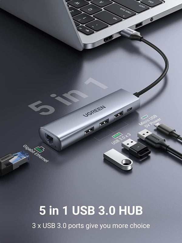 Bộ chia USB 3.0 ra 3 cổng USB 3.0 + Lan 1000Mbps Ugreen 60812