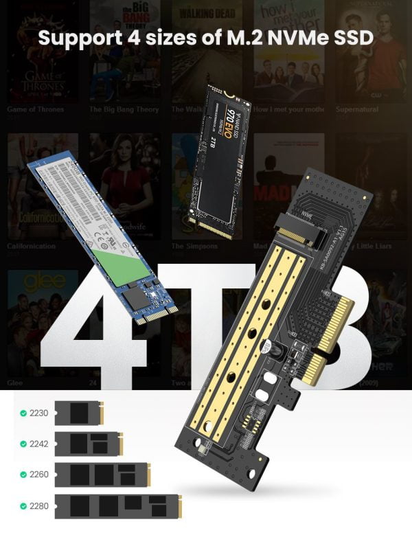 Card chuyển đổi SSD NVMe M.2 PCIe 2280 to PCI-E 3.0 4X Ugreen 70503