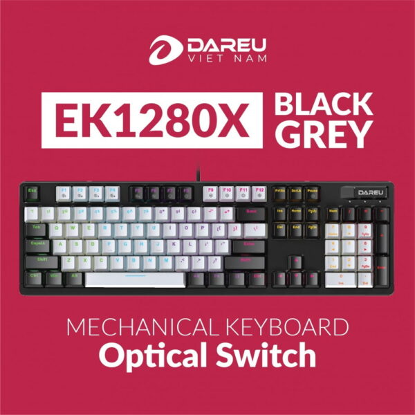 Bàn phím quang cơ Gaming DAREU EK1280X (Kháng nước, Optical switch, Multi LED)