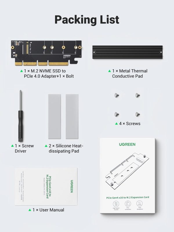 Card PCIe 4.0(16×) to M.2 NVMe Expansion Card Ugreen 30715