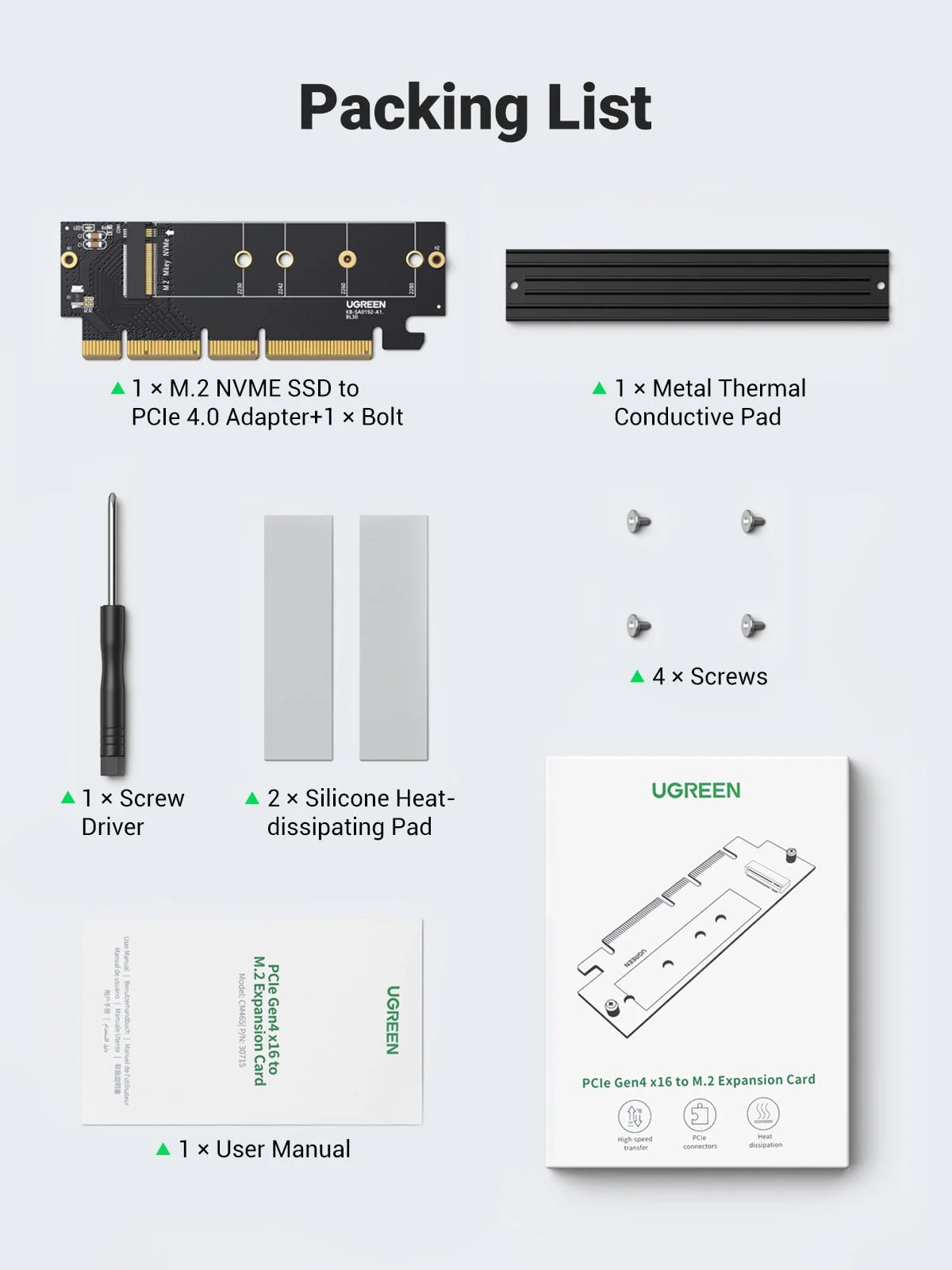 Card PCIe 4.0(16×) to M.2 NVMe Expansion Card Ugreen 30715