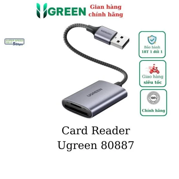 Đầu đọc thẻ SD/TF chuẩn USB 3.0 Ugreen 80887