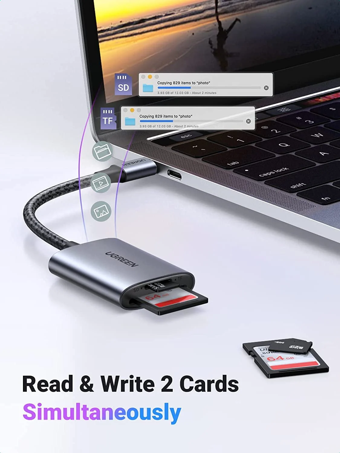 Đầu đọc thẻ SD/TF chuẩn Type C Ugreen 80888