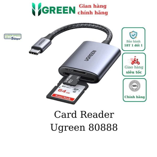 Đầu đọc thẻ SD/TF chuẩn Type C Ugreen 80888