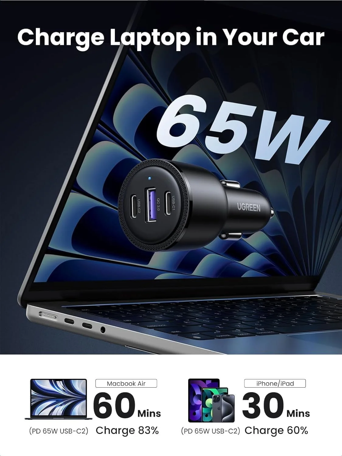Tẩu sạc ô tô 69W 3 in 1 Ugreen 20467