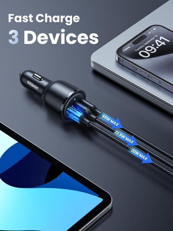 Sạc điện thoại USB 3 cổng 69W dùng trong ô tô Ugreen 20467