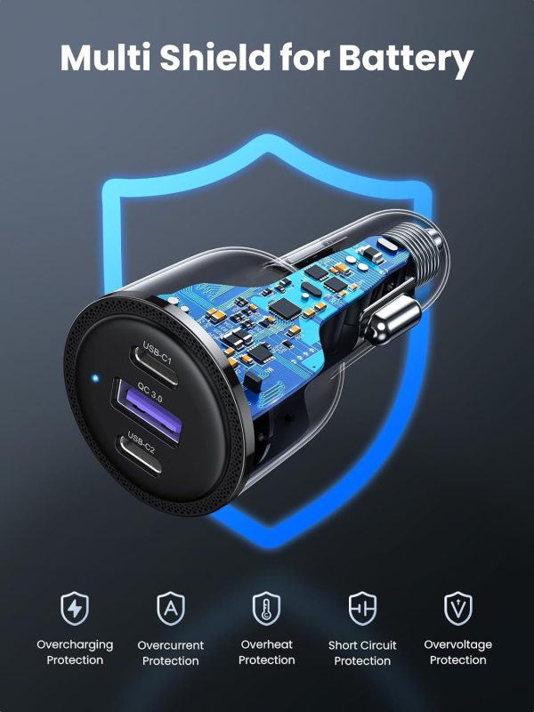Sạc điện thoại USB 3 cổng 69W dùng trong ô tô Ugreen 20467