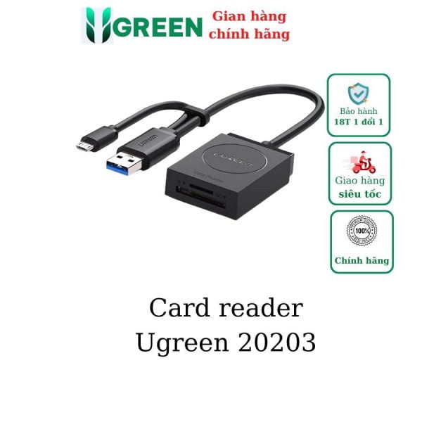 Đầu đọc thẻ USB 3.0 Card Reader Hỗ trợ thẻ TF và SD Ugreen 20203