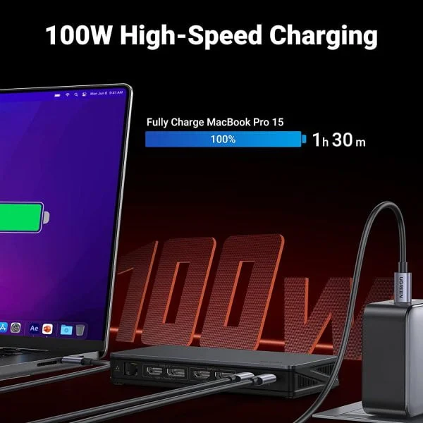 Bộ chuyển đổi USB-C sang  2*USB 3.1 + 1*USB-C +  2*HDMI + 2*DP1 + RJ45 Gigabit + PD Ugreen (90912)