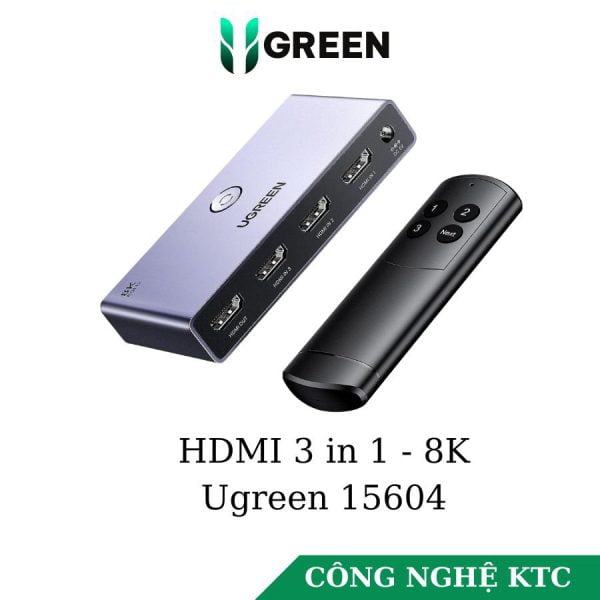 Bộ gộp HDMI chuẩn 2.1 3 vào 1 ra hỗ trợ 8K 60Hz Ugreen 15604