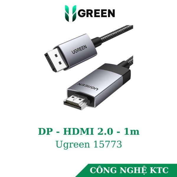 Cáp Displayport to HDMI 2.0 dài 1m hỗ trợ 3D 4K@60Hz Ugreen 15773