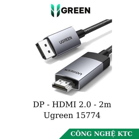 Cáp Displayport to HDMI 2.0 dài 2m hỗ trợ 3D 4K@60Hz Ugreen 15774