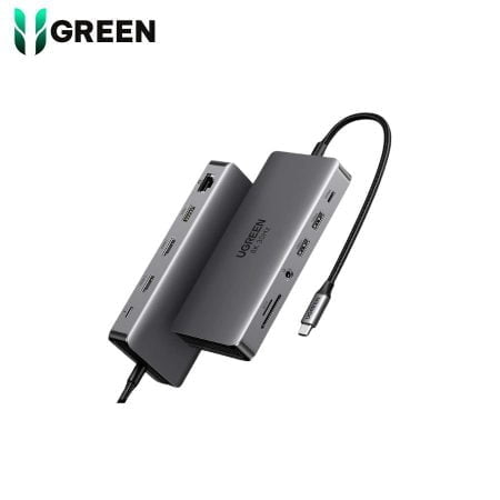 Bộ chuyển đổi USB-C sang 2*USB-A 3.2+1*USB-A 3.0+1*USB-C 3.2+2*HDMI 8K@30Hz+LAN+SD/TF+3.5mm Ugreen 15965