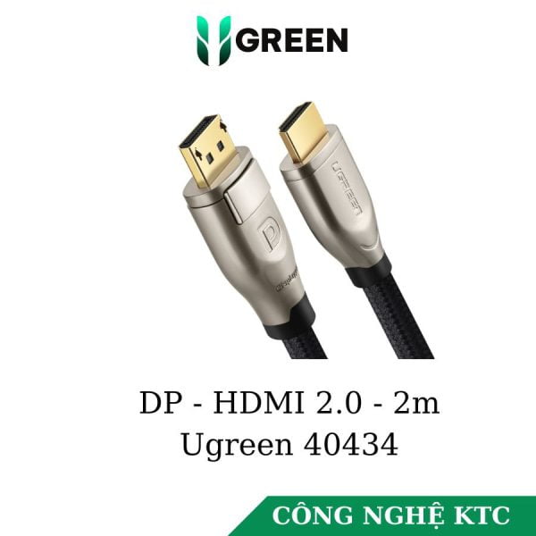 Cáp Displayport to HDMI 2.0 dài 2m hỗ trợ 3D 4K/60Hz Ugreen 40434