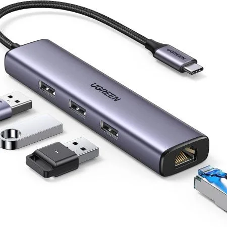 Bộ chia Type C 3 cổng USB 3.0 + Lan RJ45 Ugreen 60600