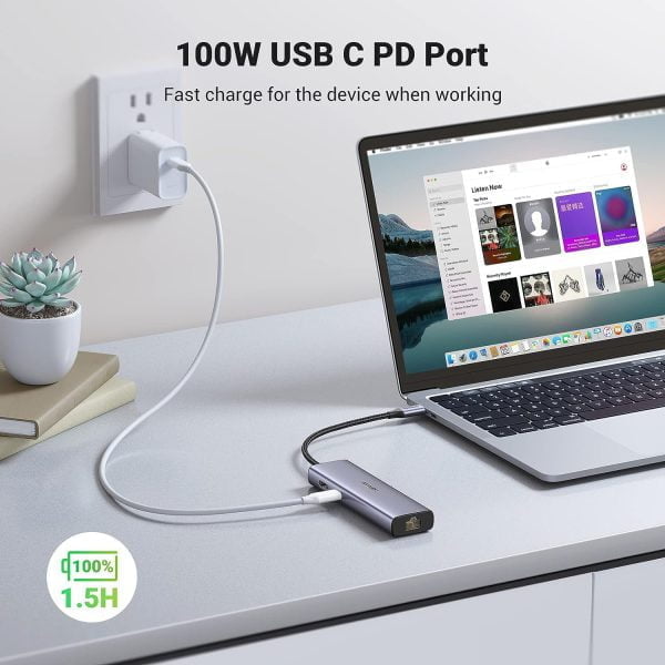 Bộ chuyển Type C sang 2 * USB 3.0 + HDMI + RJ45 + Sd/TF + PD 100W Ugreen (90568)