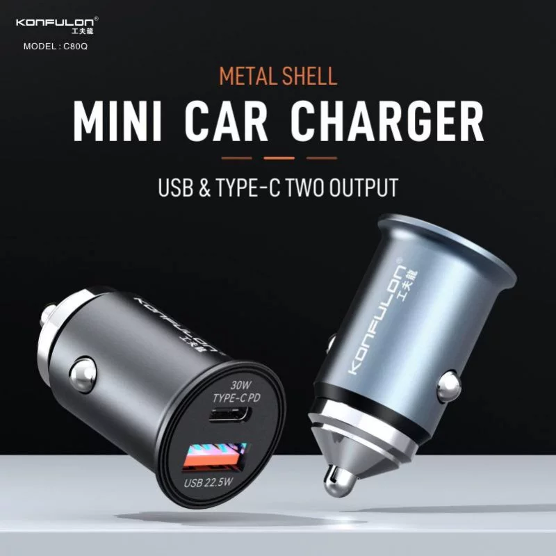 Tẩu sạc ô tô 30W 2 in 1 Konfulon C80Q (Type-C, USB 3.0)