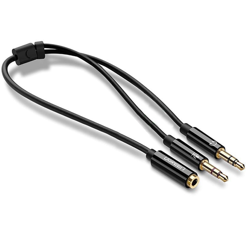 Dây cáp chia tai nghe và micro 3.5mm Ugreen AV140 | 20cm |Trắng – Đen
